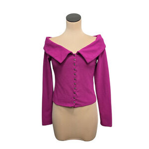 Maeve Anthropologie Sweater Womens Small Off Shoulder Button Ribbed Pullover Top